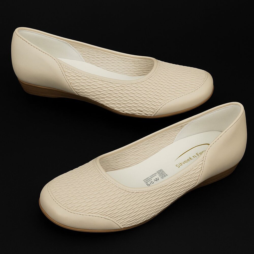 Stretch โn Form by Beacon Beige Woven Comfort Flats Size 9.5W Slip-On Shoes